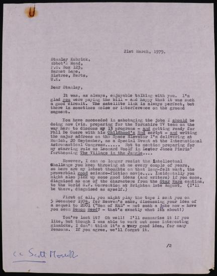 Typewritten letter with handwritten cc note in the bottom left corner