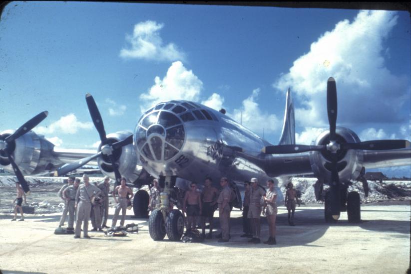 photo of B-29 with air crew in front of it