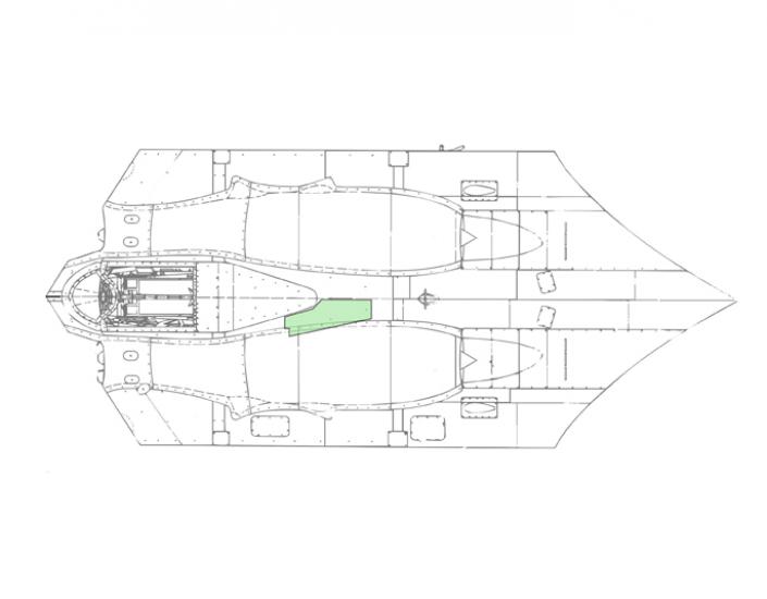 Drawing highlights wood panel section of the top of the aircraft.