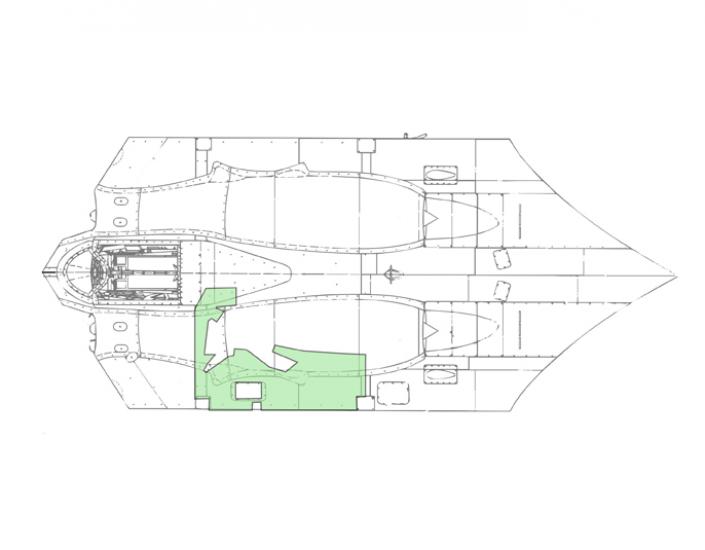 Illustration highlights the wood panel section of the top of the aircraft.