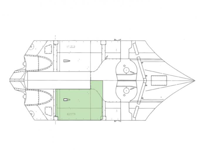 Drawings highlighting each wood panel section of the bottom of Horten 