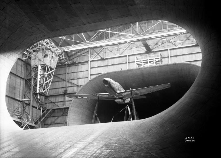 The P-51 Mustang being Tested inside the Full Scale Wind Tunnel