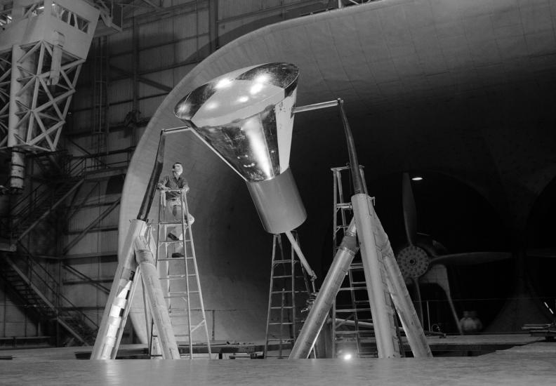 The Mercury Capsule shape being tested within the Full Scale Wind Tunnel