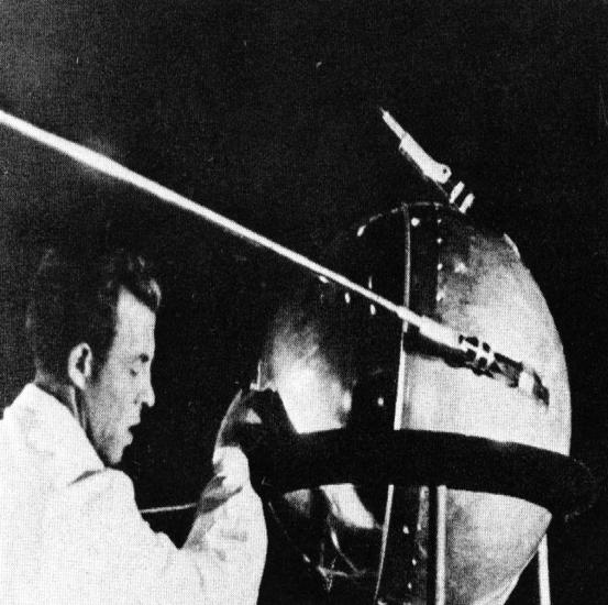 Technician Working on the Body of the Sputnik Satellite