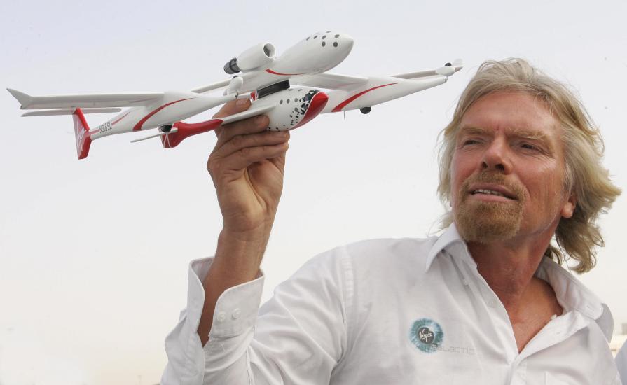 Richard Branson with model of SpaceShipOne