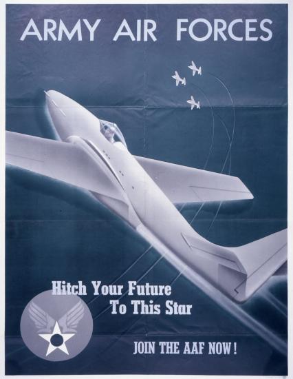 Army Air Forces Recruitment Poster featuring a P-59 Airacomet