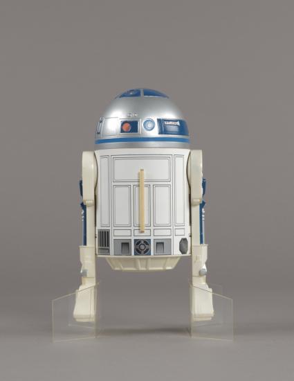 Scale model of the Star Wars movie character R2-D2. 