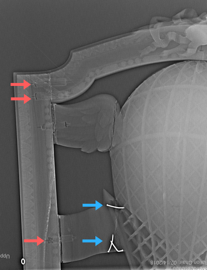 X-radiograph detail of top rail and stile joint of balloon chair