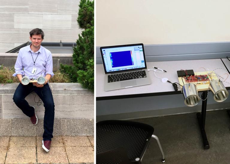 On the left Gareth holding is radar, and on the right the radar and its output.