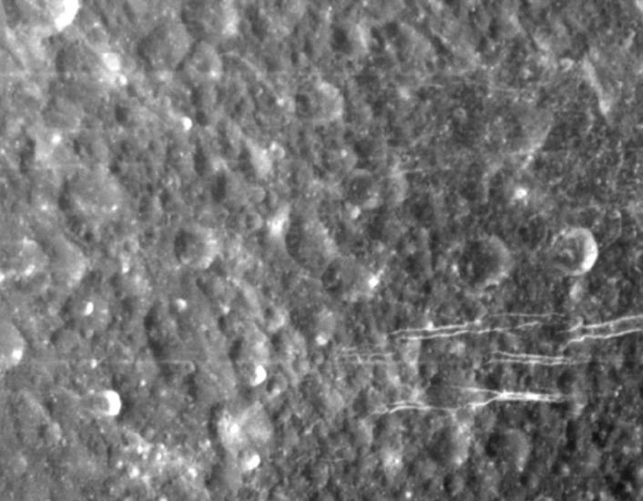 The linear virgae features on Saturns' moon, Dione. 