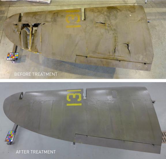 Flak-Bait Rudder Preservation Before and After