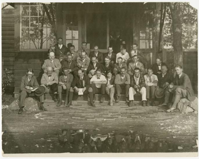 Francis D. Bowhan and Charlotte Bowhan posed with pilots and passengers participating in the 1925 Ford Commercial Airplane Reliability Tour