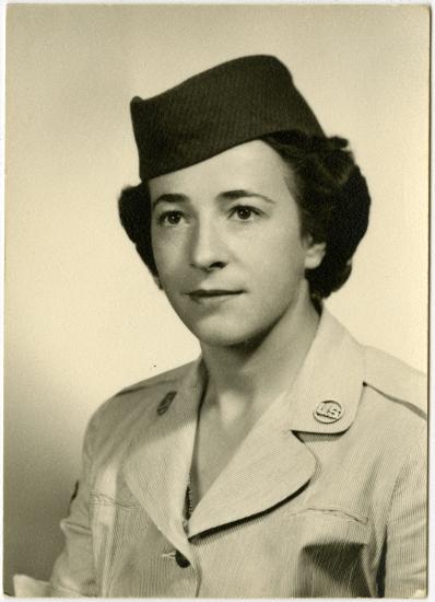 Formal studio portrait of Helen G. James, in uniform.