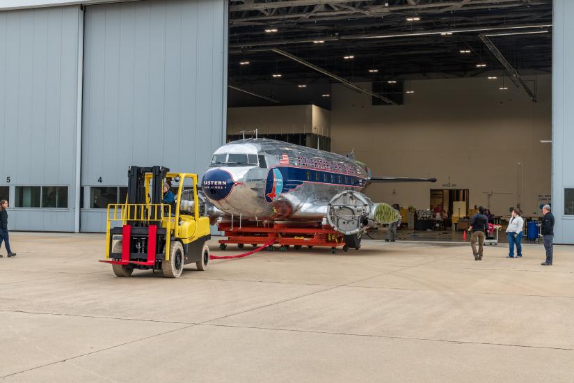 Douglas DC-3 is being moved out of the Udvar-Hazy Center. 