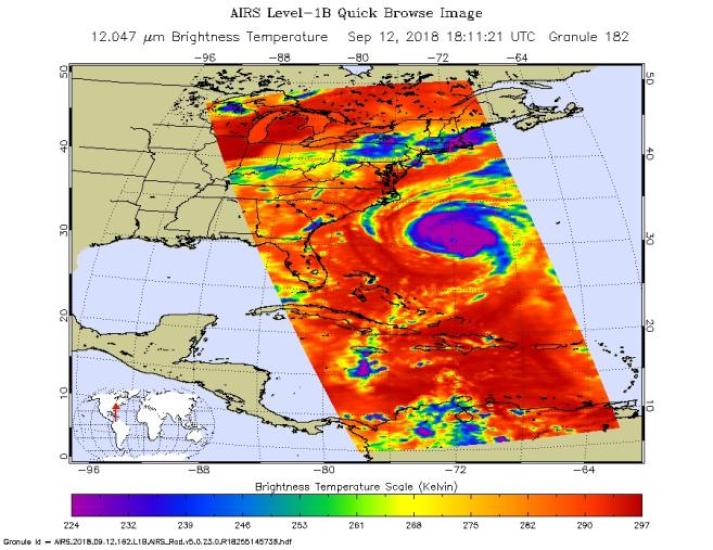 Hurricane Florence as seen by NASA's AIRS Instrument on September 12, 2018. 