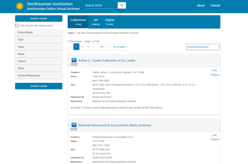 A screenshot of SOVA search engine.