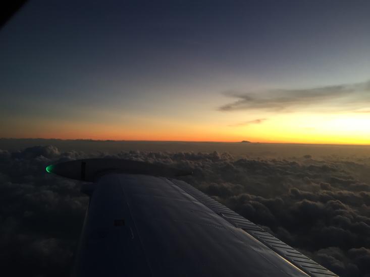 Sunset, as seen from 9,000 feet above Indonesia.