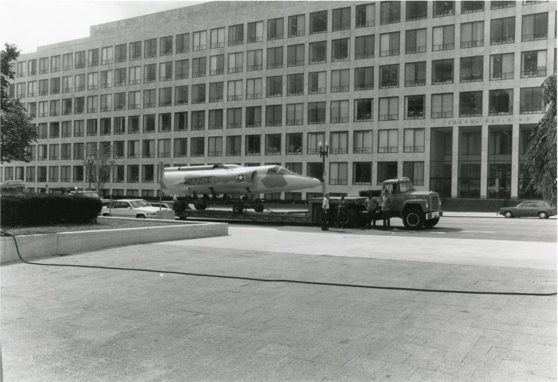 The Lockheed U-2C on a truck enroute to the National Air and Space Museum 