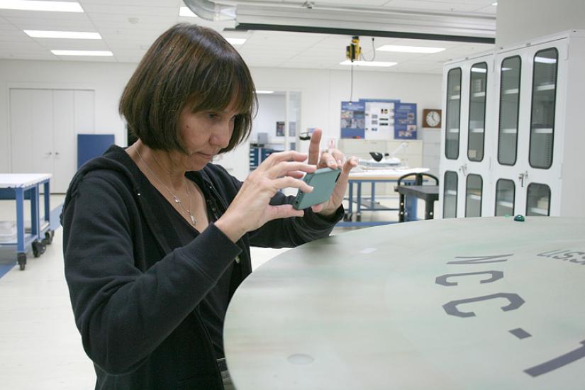 Denise Okuda takes a close-up of the ship’s famous registry number.