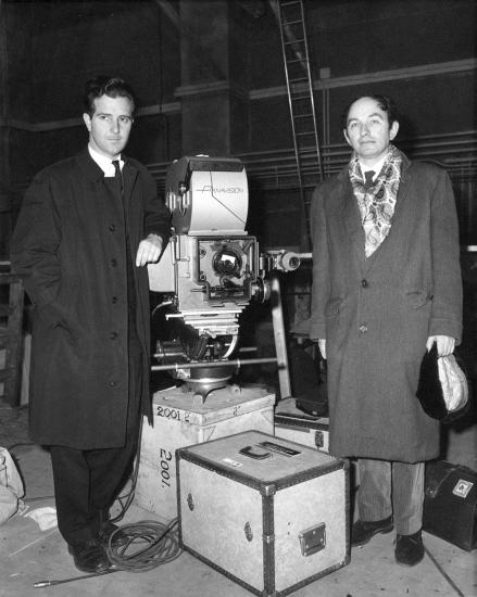 Film advisers Fred Ordway (left) and Jack Good (right) on the set of 2001, A Space Odyssey.