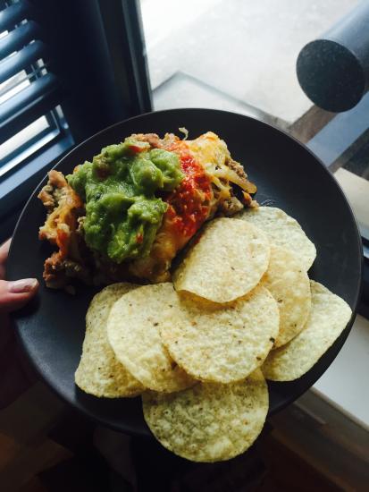 Snapshot of a plate of super nachos. 