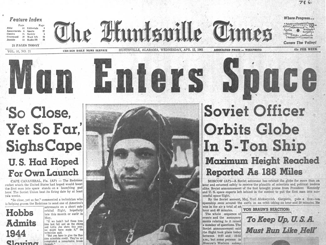 Newspaper clip for Yuri Gagarin